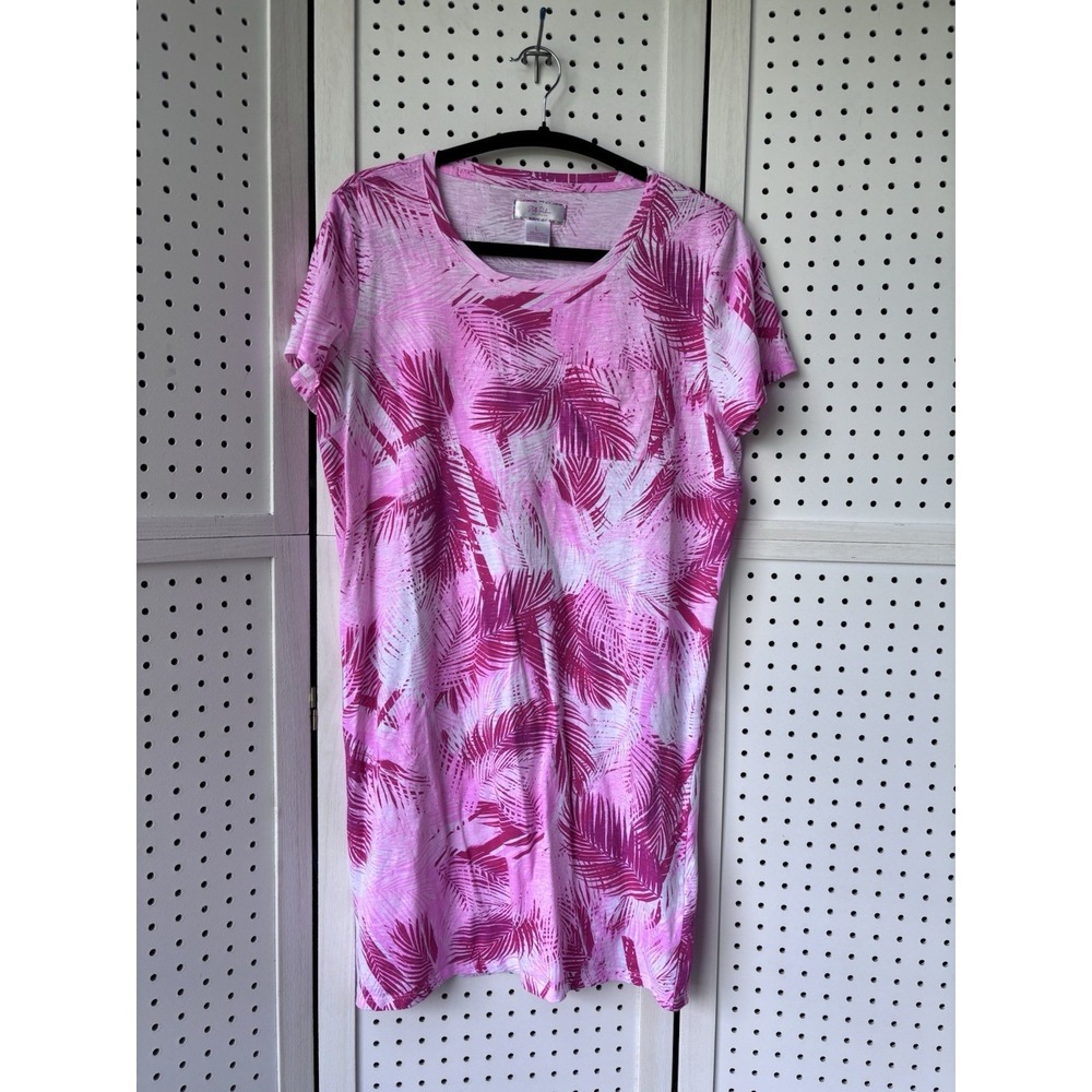 Stella Parker Women's Lg Pocket Tee Shirt Dress Hot Pink Floral Tropical Resort